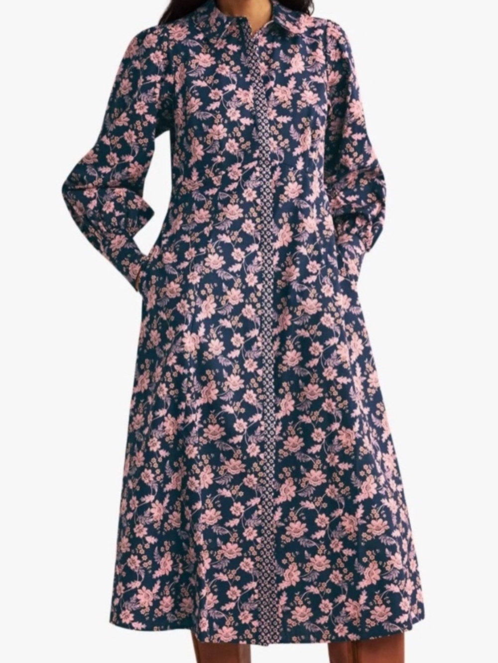 BODEN 100% Cotton Empire Midi Shirt Dress Chintz Bloom Floral Cottagecore 10 - Picture 10 of 10